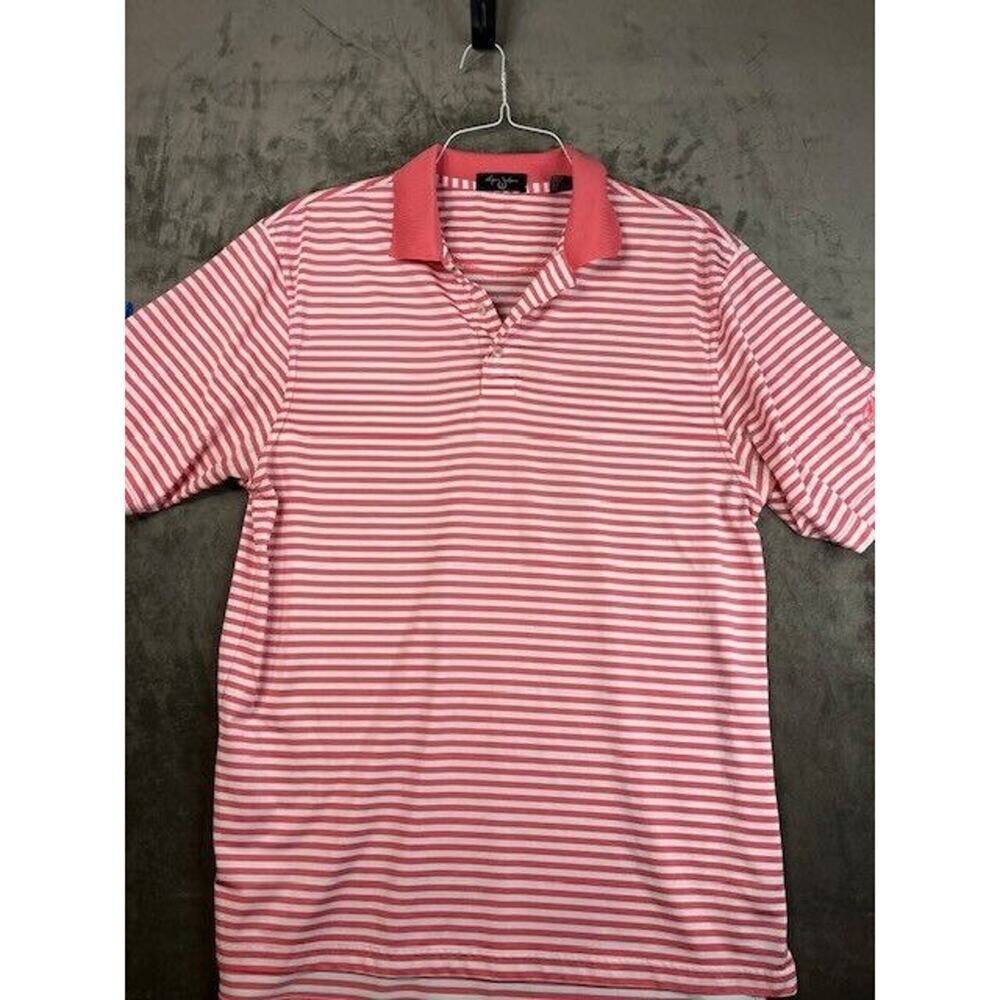 BYRON‎ NELSON GOLF POLO SHIRT -L- Pink Striped short sleeve